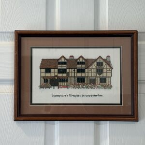 Shakespeares Birthplace Cross Stitch Framed Stratford-upon-Avon English Cottage